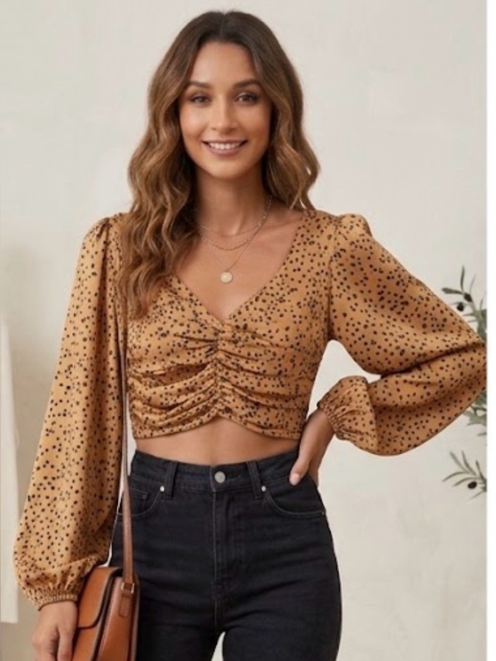 In The Beginning Dalmation Print Ruched Cropped Top M